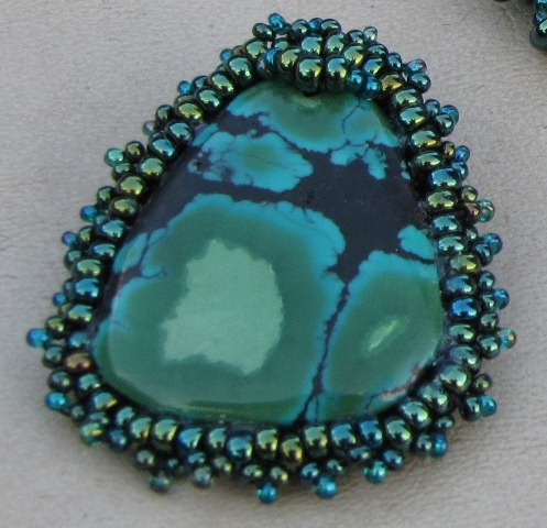 Turquoise in black iron matrix Beaded Necklace Pendant